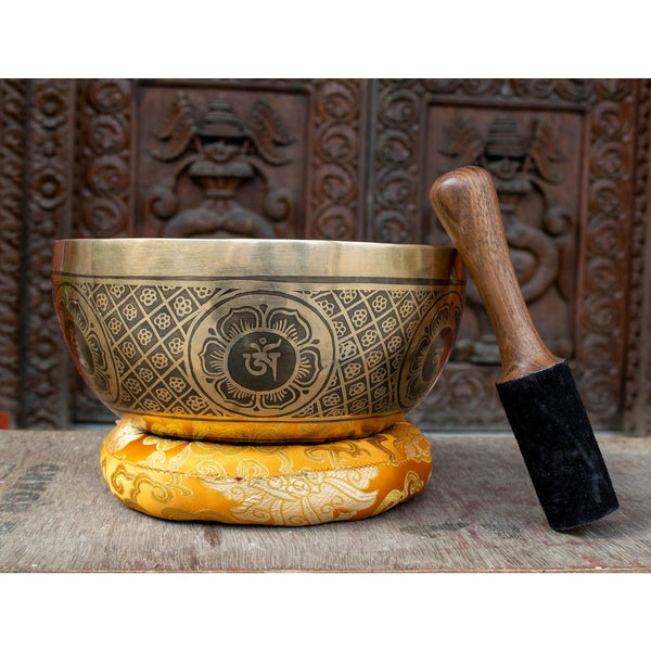 White Tara & Om Mantra Carved Singing Bowl