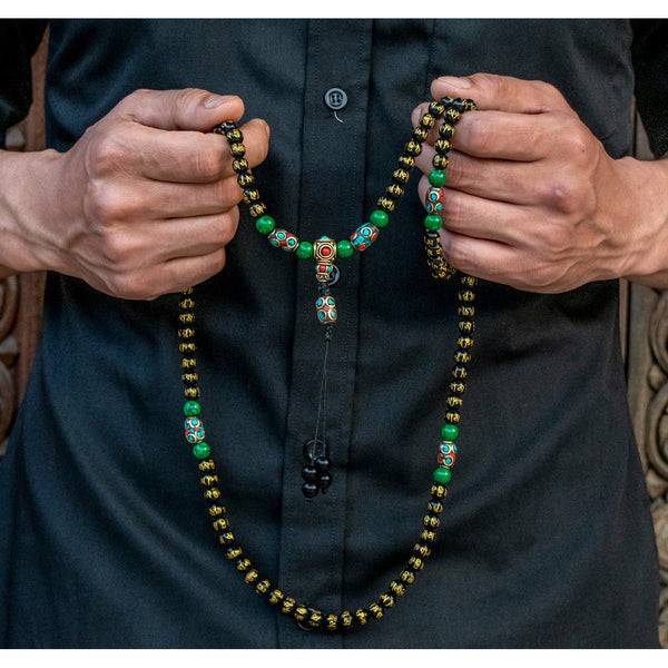 Onyx with Om Mantra Carving Mala
