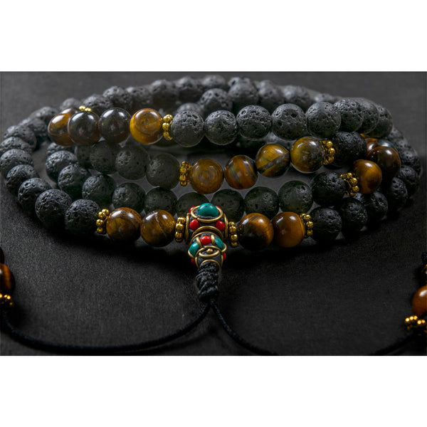 Lava Stone with Tiger Eye Guidance and Wisdom Mala