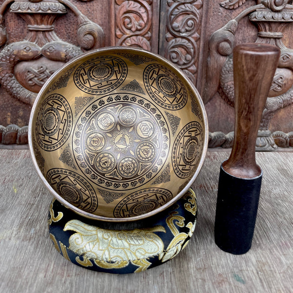 Seven Chakra with Flower of Life Carved Singing Bowl