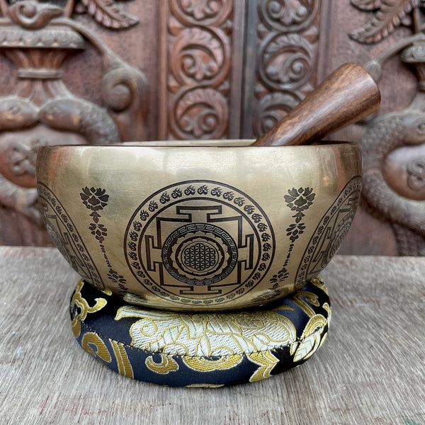 Seven Chakra with Flower of Life Carved Singing Bowl
