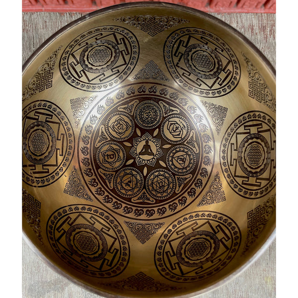 Seven Chakra with Flower of Life Carved Singing Bowl