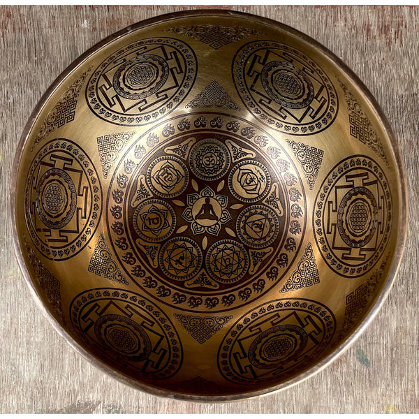 Seven Chakra with Flower of Life Carved Singing Bowl