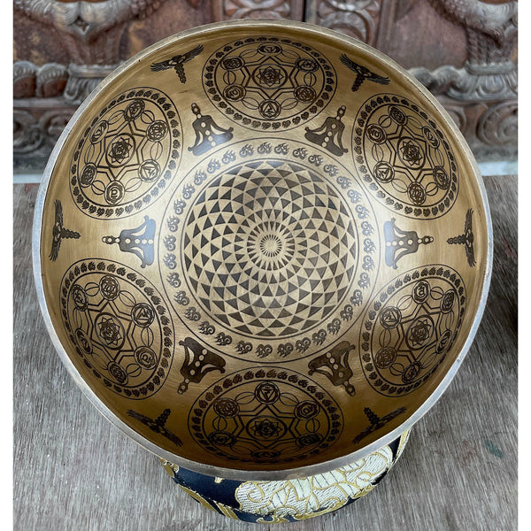 Seven Chakra with Flower of Life Carved Singing Bowl