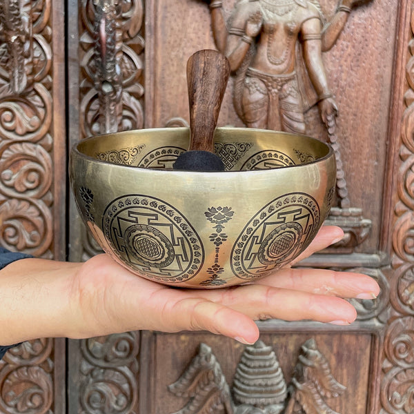 Seven Chakra with Flower of Life Carved Singing Bowl