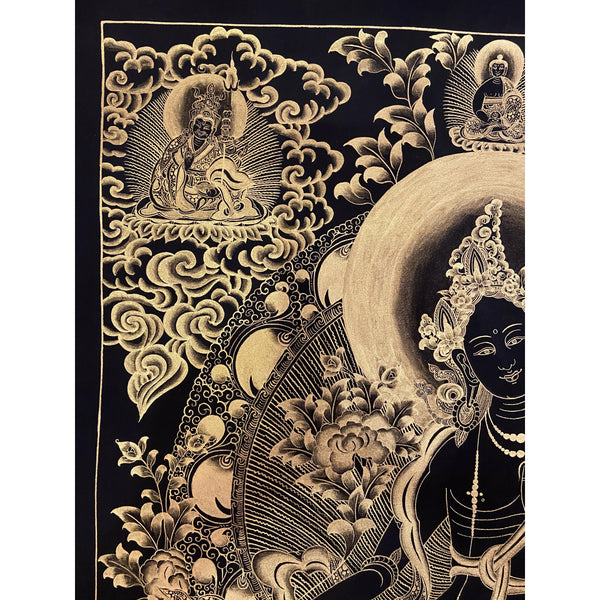 Green Tara Black and Gold Thangka