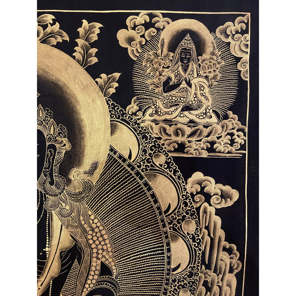 Amitayus Buddha Black and Gold Thangka Painting