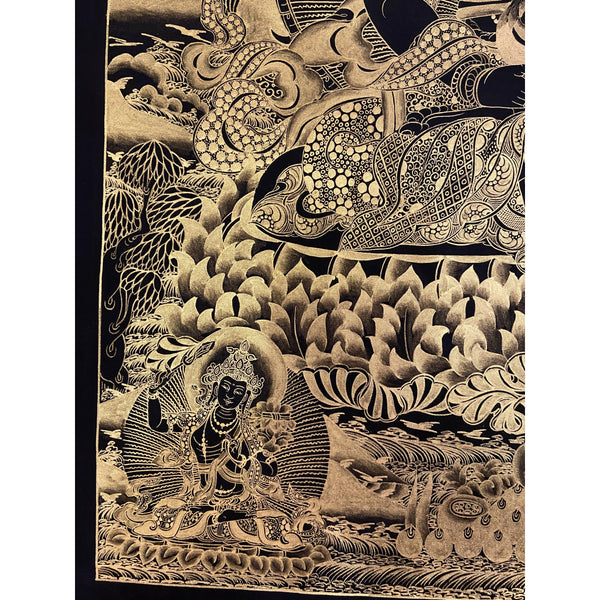 Amitayus Buddha Black and Gold Thangka Painting