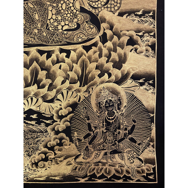 Amitayus Buddha Black and Gold Thangka Painting