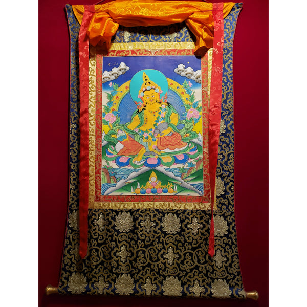 Jambhala (Kubera) Thangka Painting - Silk Framed