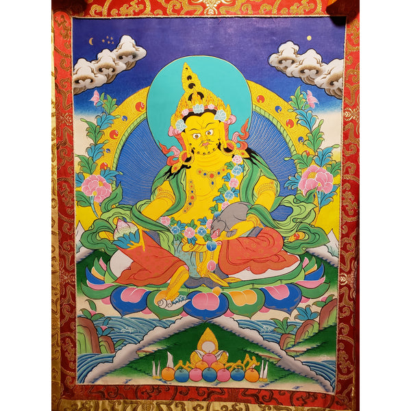 Jambhala (Kubera) Thangka Painting - Silk Framed