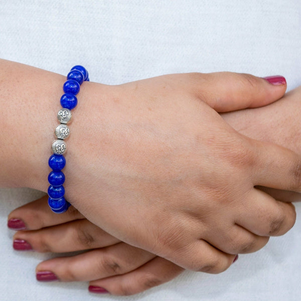 Blue Agate Om Bracelet - Art Of Tibet