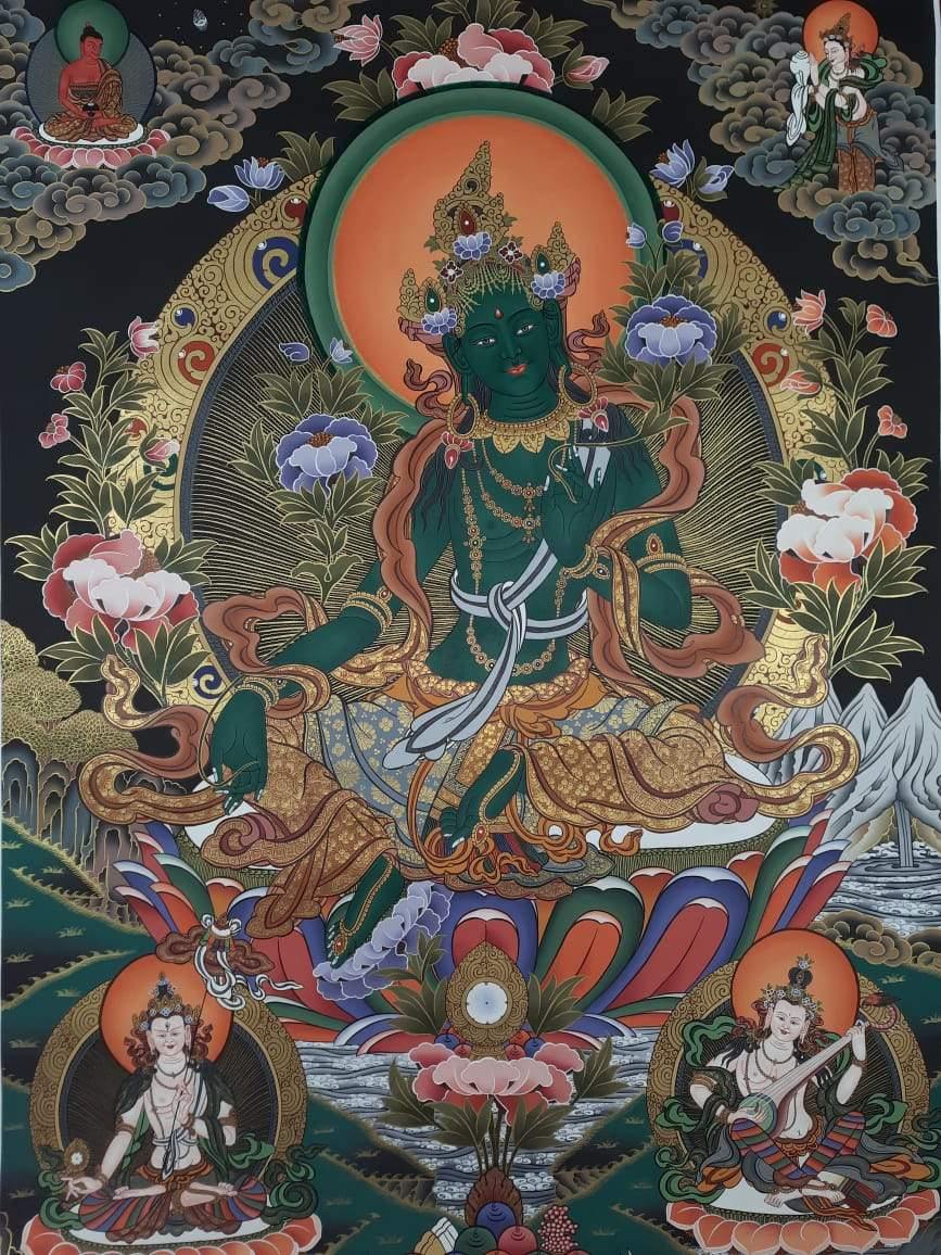MOTHERLY COMPASSION – GREEN TARA THANGKA - Art Of Tibet