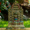 Mahavir Swami Tirthankar Shrine Bronze Statue with Coral, Turquoise and Lapis Stone Inlaid