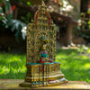 Mahavir Swami Tirthankar Shrine Bronze Statue with Coral, Turquoise and Lapis Stone Inlaid