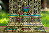 Mahavir Swami Tirthankar Shrine Bronze Statue with Coral, Turquoise and Lapis Stone Inlaid
