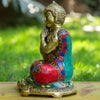 Resting Buddha Pure Bronze Statue with Coral, Turquoise and Lapis Stone Inlaid