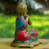 Resting Buddha Pure Bronze Statue with Coral, Turquoise and Lapis Stone Inlaid