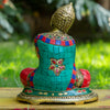 Resting Buddha Pure Bronze Statue with Coral, Turquoise and Lapis Stone Inlaid