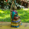Blessing Buddha Pure Bronze Statue with Coral, Turquoise and Lapis Stone Inlaid