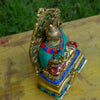 Blessing Buddha Pure Bronze Statue with Coral, Turquoise and Lapis Stone Inlaid