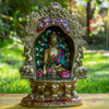 Shakyamuni Buddha Pure Bronze Statue with Coral, Turquoise and Lapis Stone Inlaid