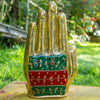 Lord Buddha Seated on Lotus Hand Pure Bronze Statue with Coral, Malachite and Lapis Stone Inlaid