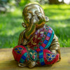Lauging Buddha Pure Bronze Statue with Coral, Turquoise and Lapis Stone Inlaid