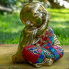Lauging Buddha Pure Bronze Statue with Coral, Turquoise and Lapis Stone Inlaid