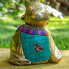Lauging Buddha Pure Bronze Statue with Coral, Turquoise and Lapis Stone Inlaid