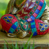 Lauging Buddha Pure Bronze Statue with Coral, Turquoise and Lapis Stone Inlaid