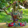 Manjushri Pure Bronze Statue with Coral, Turquoise and Lapis Stone Inlaid