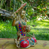Manjushri Pure Bronze Statue with Coral, Turquoise and Lapis Stone Inlaid