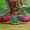 Manjushri Pure Bronze Statue with Coral, Turquoise and Lapis Stone Inlaid