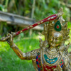 Manjushri Pure Bronze Statue with Coral, Turquoise and Lapis Stone Inlaid