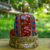 Amitabha Buddha Pure Bronze Statue with Coral, Turquoise and Lapis Stone Inlaid