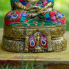 Amitabha Buddha Pure Bronze Statue with Coral, Turquoise and Lapis Stone Inlaid