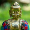 Amitabha Buddha Pure Bronze Statue with Coral, Turquoise and Lapis Stone Inlaid