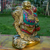 Lauging Buddha Pure Bronze Statue with Coral, Turquoise and Lapis Stone Inlaid