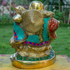 Lauging Buddha Pure Bronze Statue with Coral, Turquoise and Lapis Stone Inlaid