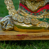 Lauging Buddha Pure Bronze Statue with Coral, Turquoise and Lapis Stone Inlaid