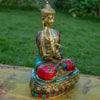Amoghasiddhi Blessing Buddha Pure Bronze Statue with Coral, Turquoise and Lapis Stone Inlaid