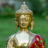 Amoghasiddhi Blessing Buddha Pure Bronze Statue with Coral, Turquoise and Lapis Stone Inlaid
