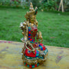 White Tara Buddha Pure Bronze Statue with Coral, Turquoise and Lapis Stone Inlaid