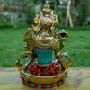White Tara Buddha Pure Bronze Statue with Coral, Turquoise and Lapis Stone Inlaid