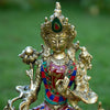 White Tara Buddha Pure Bronze Statue with Coral, Turquoise and Lapis Stone Inlaid