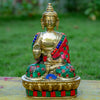 Amoghasiddhi Blessing Buddha Pure Bronze Statue with Coral, Turquoise and Lapis Stone Inlaid