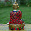 Amoghasiddhi Blessing Buddha Pure Bronze Statue with Coral, Turquoise and Lapis Stone Inlaid
