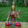 White Whale Tara Buddha Pure Bronze Statue with Coral, Turquoise and Lapis Stone Inlaid