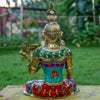 White Whale Tara Buddha Pure Bronze Statue with Coral, Turquoise and Lapis Stone Inlaid